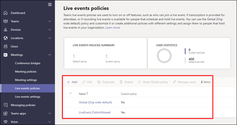 Live events policies