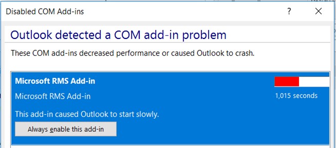 Outlook detected a COM add-in problem